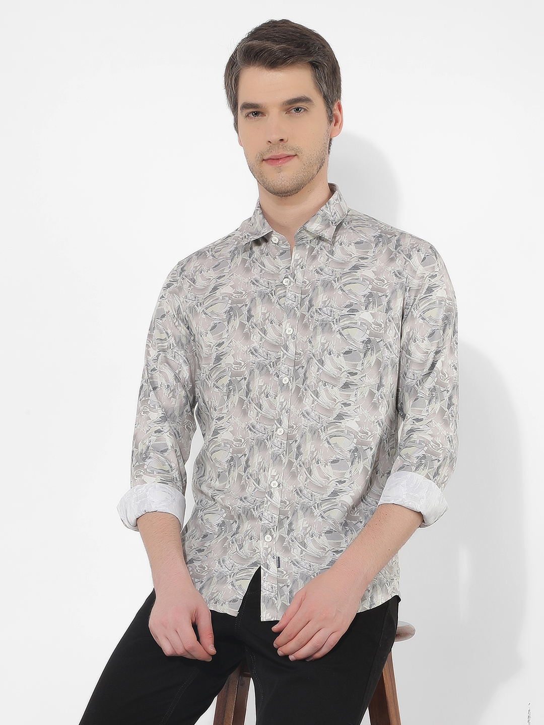 Numero Uno Men Abstract Light Green Shirt